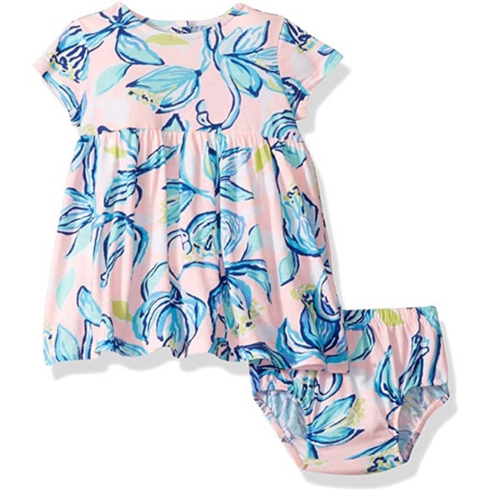 Lilly Pulitzer Abigail Infant Dress in sweet pea chasing the sun